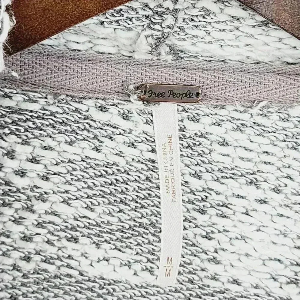 Free People Womens Gray Knit Cardigan Sweater Open front Waterfall  Zipper M - Picture 4 of 6